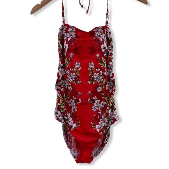 Debenhams Red Floral One Piece Halter Size 6 - Picture 1 of 5